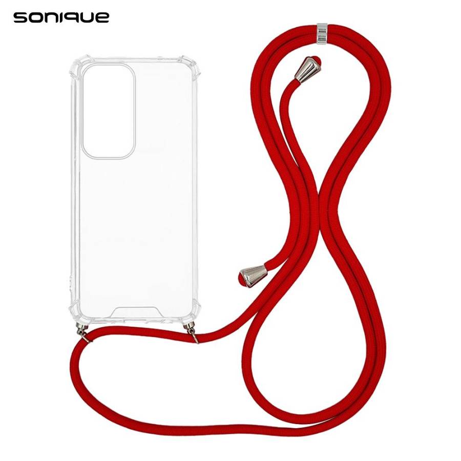 Θήκη Σιλικόνης με Κορδόνι Sonique Armor Clear Oppo Reno12 Pro 5G Κόκκινο