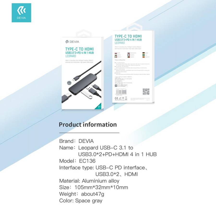 Devia - Leopard HUB 4 in 1 Type C / HDMI / 2x USB / PD