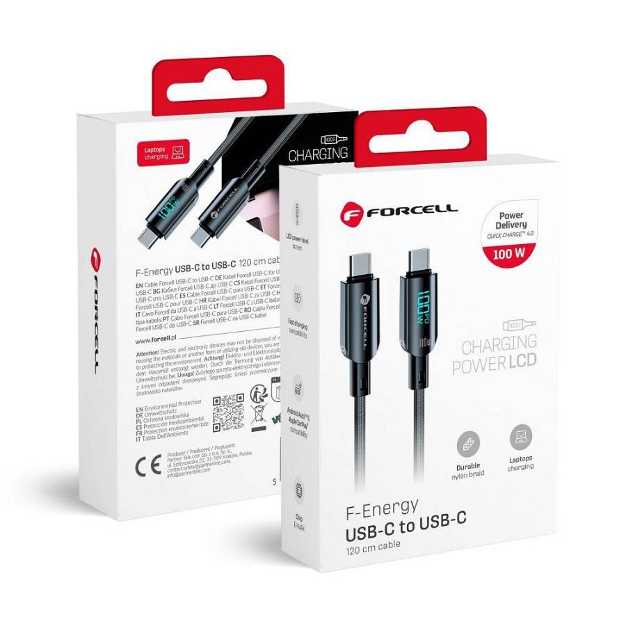 Forcell - Καλώδιο Type C σε Type C Ψηφιακό QC4.0 PD 5A 100W 1,2μ F-ENERGY C277 Μαύρο