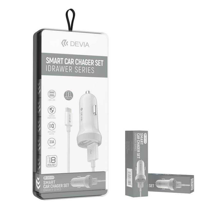Devia - Idrawer series smart Car Charger Set with Lightning cable White (5V3.1A,2USB)