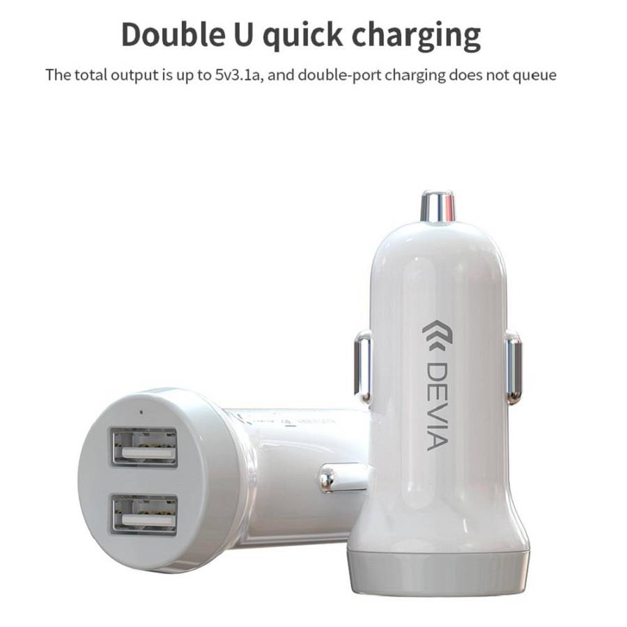 Devia - Idrawer series smart Car Charger Set with Lightning cable White (5V3.1A,2USB)