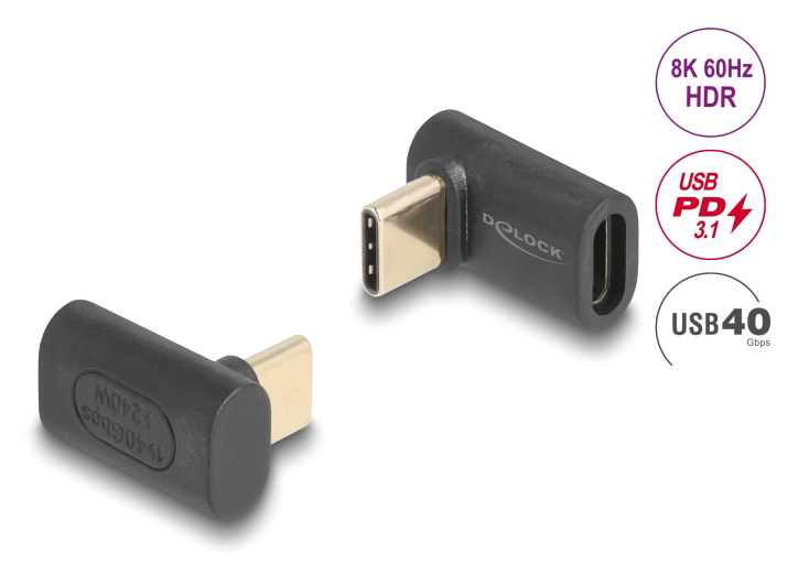 DELOCK αντάπτορας USB-C 60246, αρσενικό σε θηλυκό, 240W, 40Gbps, μαύρος 60246