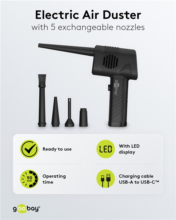 GOOBAY ηλεκτρικό air duster 61667, LED οθόνη, 46.8W, 2000mAh, μαύρο 61667