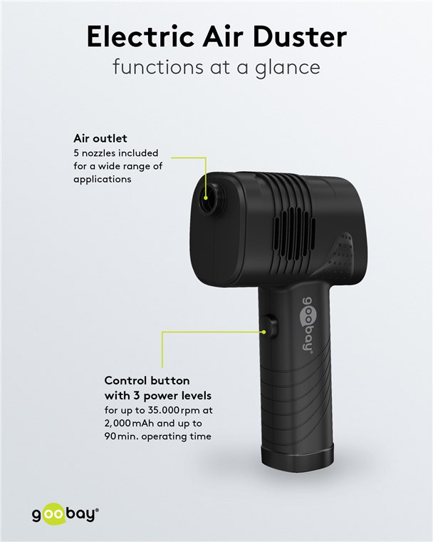 GOOBAY ηλεκτρικό air duster 61667, LED οθόνη, 46.8W, 2000mAh, μαύρο 61667