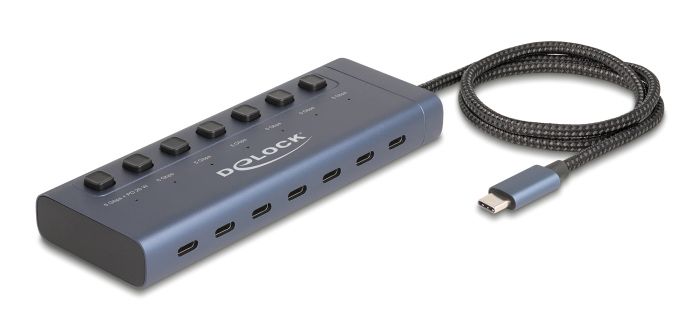 DELOCK USB-C hub 63410 με διακόπτες, 7x θυρών, 5Gbps, 20W, USB-C σύνδεση, μπλε 63410