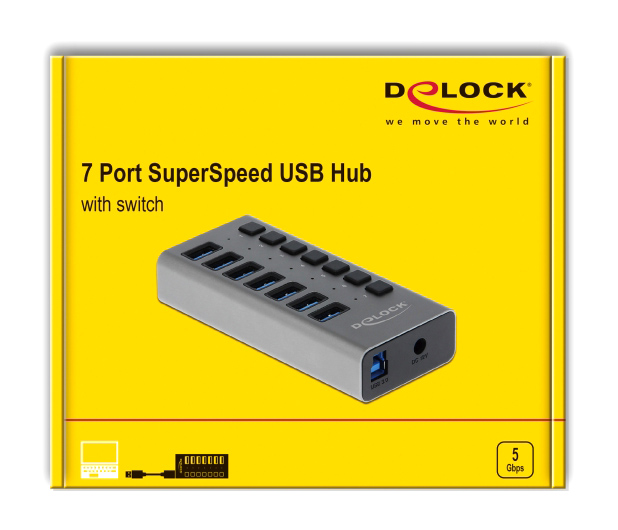 DELOCK USB hub 63669 με διακόπτες, 7x θυρών, 5Gbps, γκρι 63669