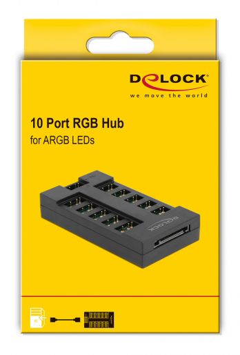 DELOCK RGB hub 64128 για ARGB LEDs, 10 θύρες, μαύρο 64128