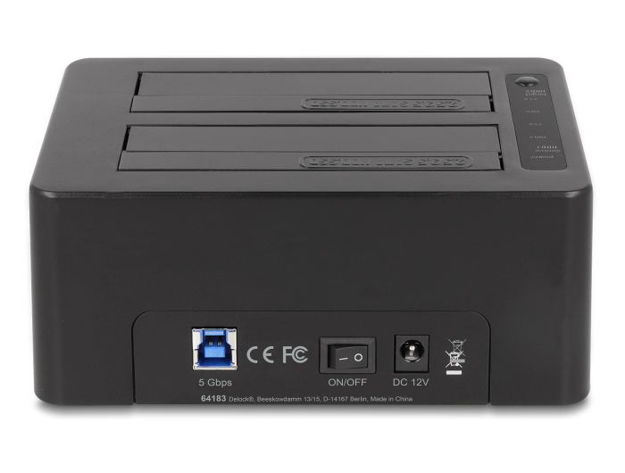 DELOCK docking station για 2.5 ή 3.5 SATA HDD/SSD 64183, 2 θέσεων, με card reader, 5Gbps, clone function, μαύρο 64183