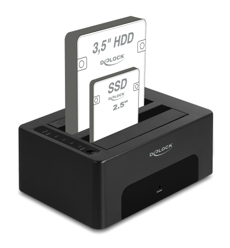 DELOCK docking station για 2.5 ή 3.5 SATA HDD/SSD 64187, 2 θέσεων, 5Gbps, clone/erase function, μαύρο 64187