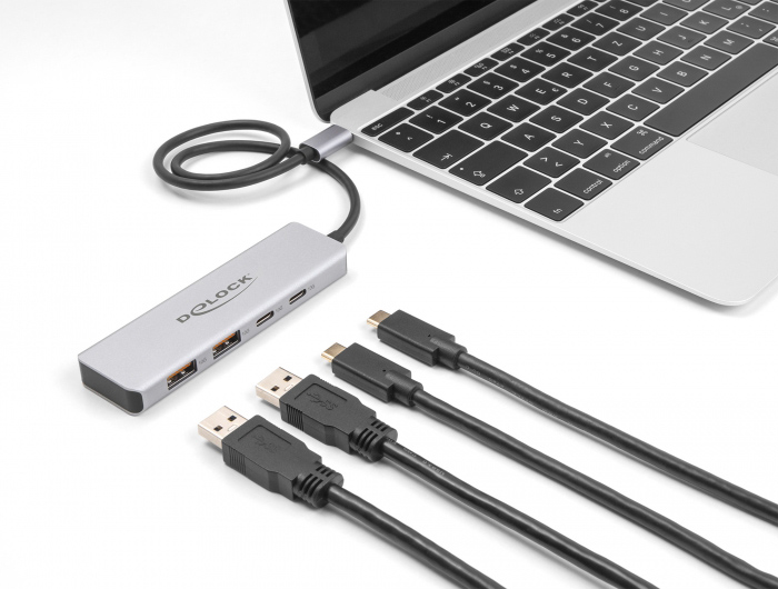 DELOCK USB hub 64230, 4x θυρών, 10Gbps, USB-C σύνδεση, γκρι 64230