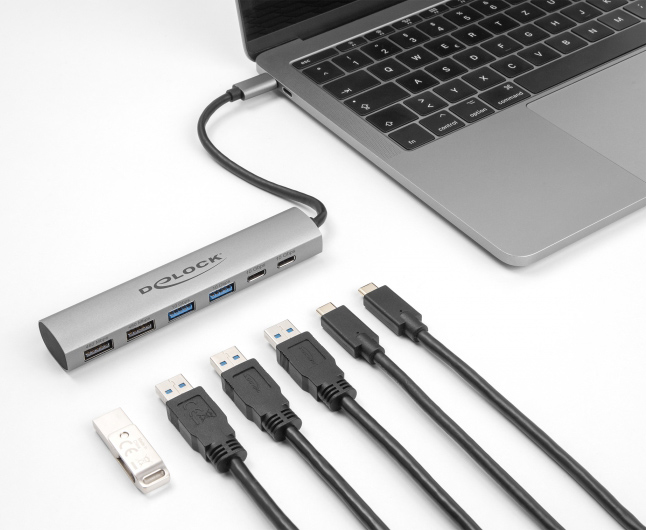 DELOCK USB hub 64232, 6x θυρών, 10Gbps, USB-C σύνδεση, γκρι 64232