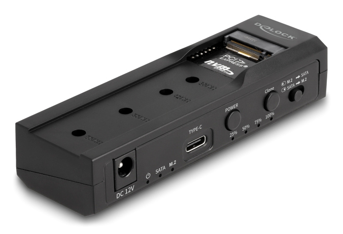 DELOCK docking station για M.2 NVMe/SATA ή 2.5/3.5 SSD/HDD 64252, 10Gbps, clone function, μαύρο 64252