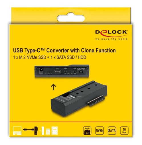 DELOCK docking station για M.2 NVMe/SATA ή 2.5/3.5 SSD/HDD 64252, 10Gbps, clone function, μαύρο 64252