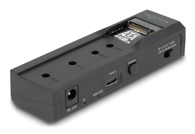 DELOCK docking station για M.2 NVMe/SATA ή 2.5/3.5 SSD/HDD 64253, 10Gbps, μαύρο 64253