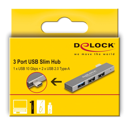 DELOCK USB hub 64274, 3x θυρών, 10Gbps, USB-C σύνδεση, γκρι 64274