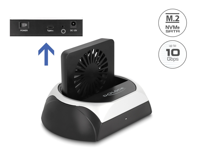 DELOCK docking station για M.2 NVMe/SATA ή 2.5/3.5 SSD/HDD 64280, 10Gbps, μαύρο 64280