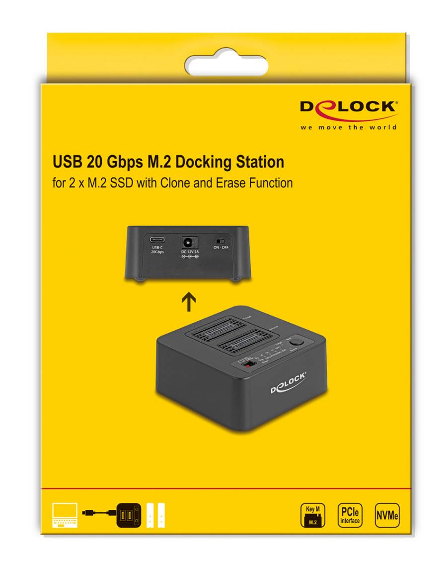 DELOCK docking station για M.2 NVMe SSD 64300, 2 θέσεων, 20Gbps, clone/erase function, μαύρο 64300