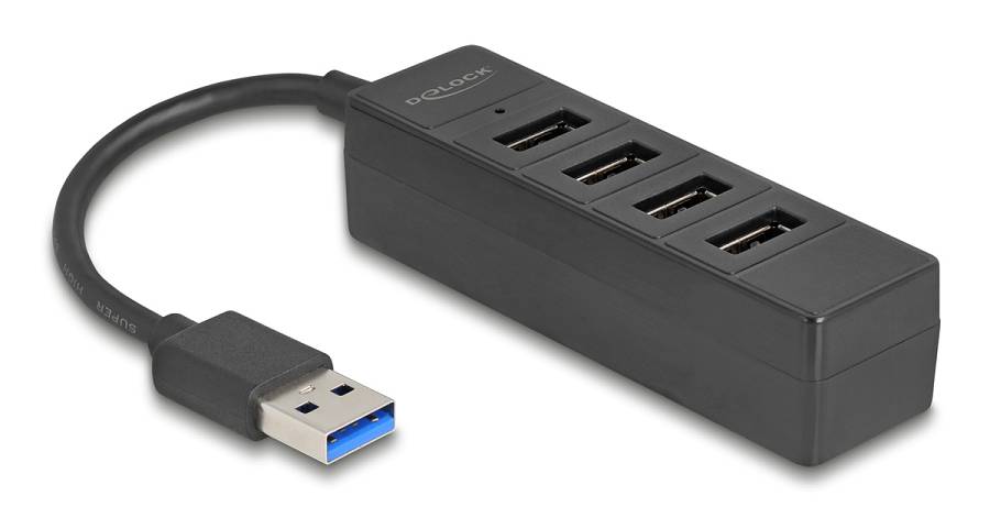 DELOCK USB hub 64350, 4x θυρών, USB 3.0, 5Gbps, USB σύνδεση, μαύρος 64350