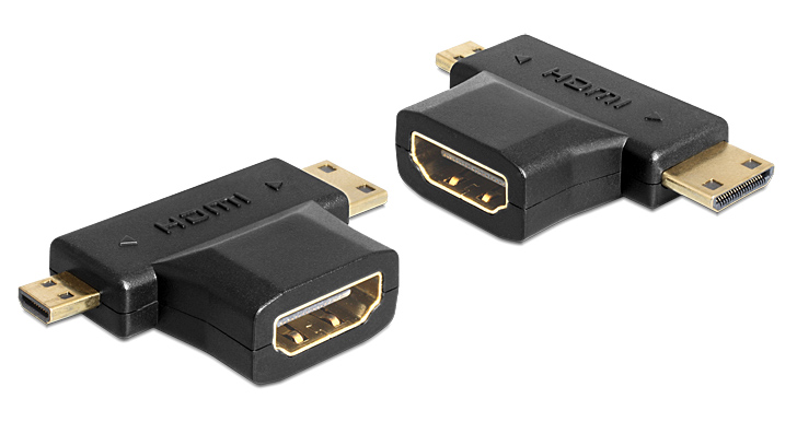 DELOCK αντάπτορας HDMI σε HDMI mini & micro 65446, gold plated, μαύρος 65446