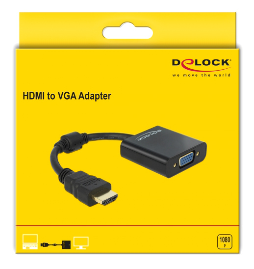 DELOCK αντάπτορας HDMI σε VGA 65512, 1080p, μαύρος 65512