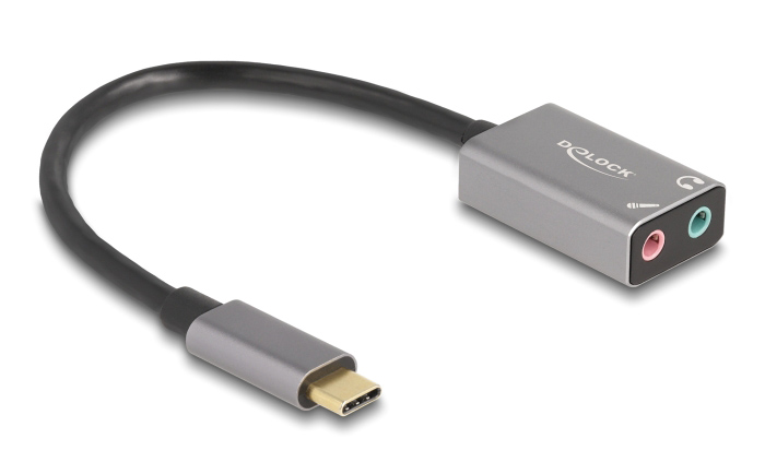 DELOCK εξωτερική κάρτα ήχου 67071, 2x 3.5mm, USB-C σύνδεση, γκρι 67071