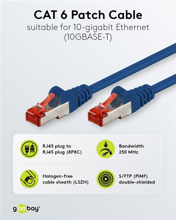 GOOBAY καλώδιο δικτύου 68266, CAT 6 S/FTP, copper, 250MHz, 0.5m, μπλε 68266