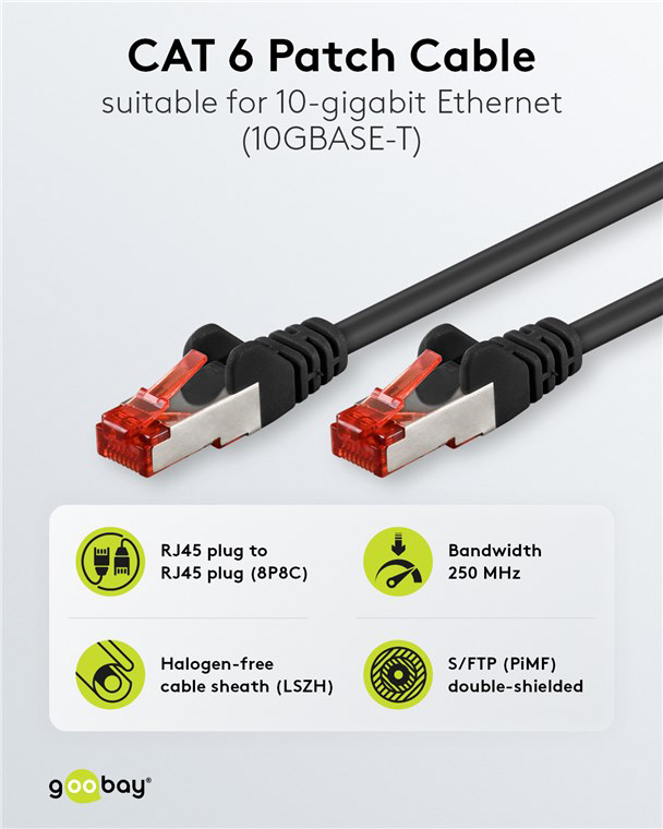 GOOBAY καλώδιο δικτύου 68693, CAT 6 S/FTP, copper, 250MHz, 1m, μαύρο 68693