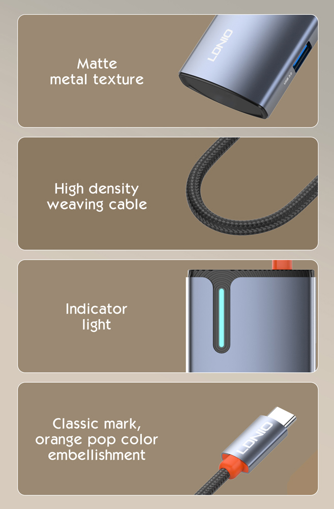 LDNIO docking station DS-15H, 5 θυρών, USB-C σύνδεση, 4K, 100W PD, γκρι 6933138601655