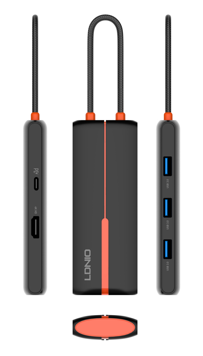 LDNIO docking station DS-25H, 5 θυρών, USB-C σύνδεση, 4K, 100W PD, μαύρο 6933138601723