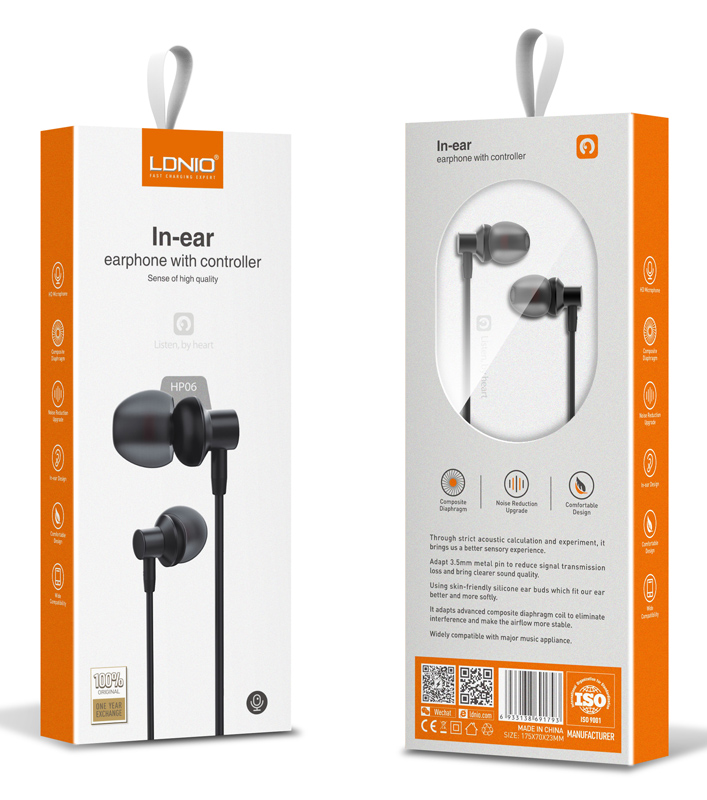 LDNIO earphones με μικρόφωνο HP06, 3.5mm σύνδεση, Φ10mm, 1.2m, μαύρα 6933138691793