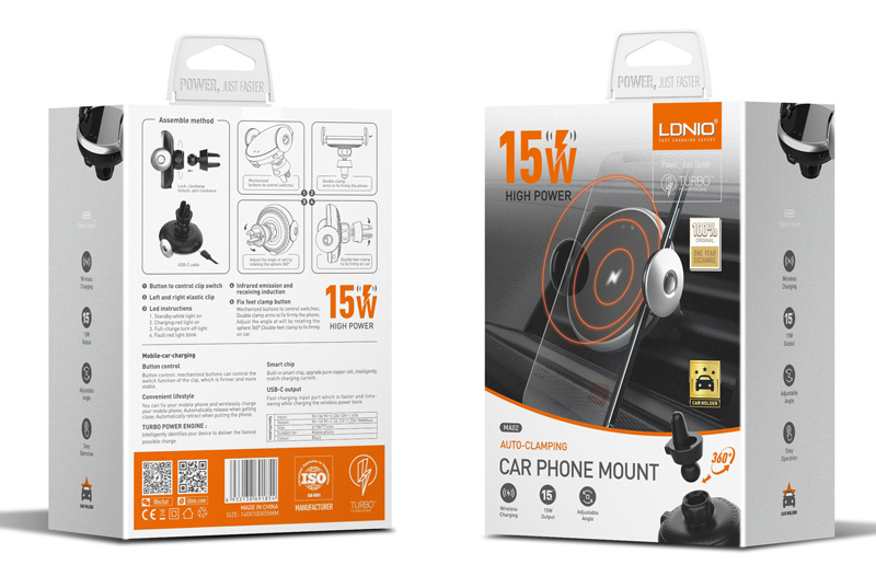 LDNIO ασύρματος φορτιστής & βάση αυτοκινήτου MA02, 15W, μαύρο 6933138691854