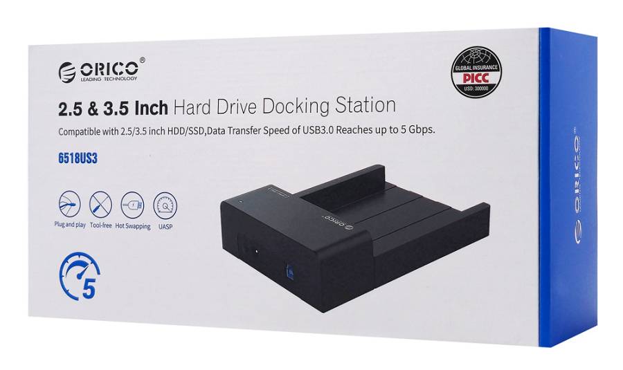 ORICO docking station για 2.5 ή 3.5 SATA HDD/SSD 6518US3-V2, 5Gbps, μαύρο 6936761869201