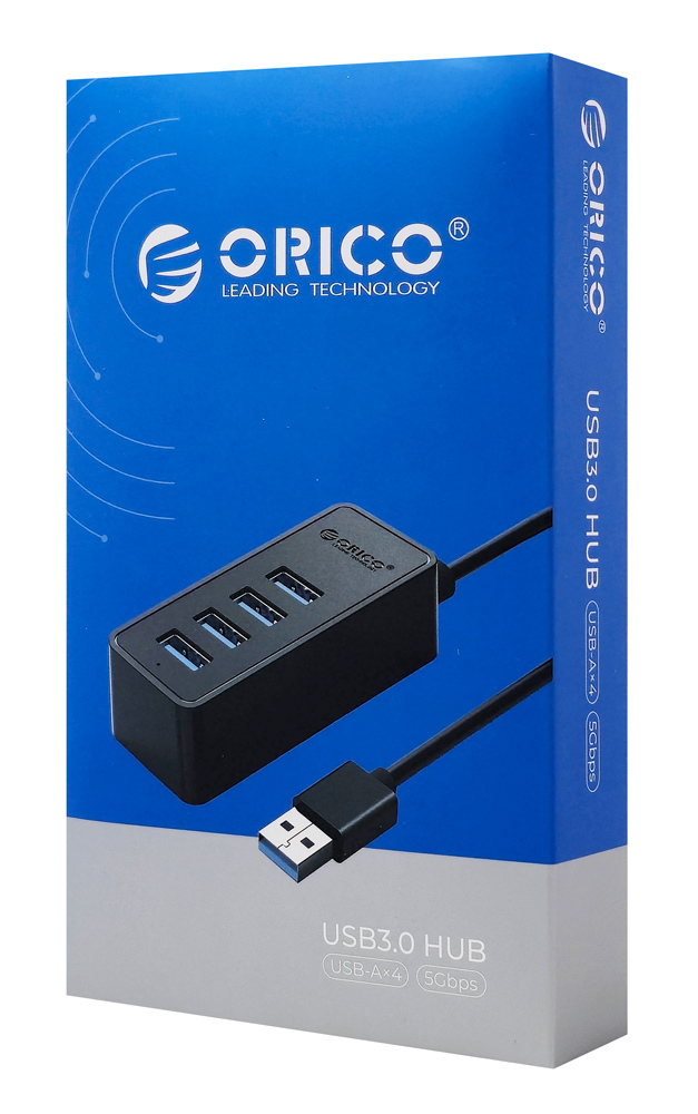 ORICO USB hub W5P-U3, 4x θύρες USB 3.0 5Gbps, USB σύνδεση, 1m καλώδιο, μαύρο 6942227107909