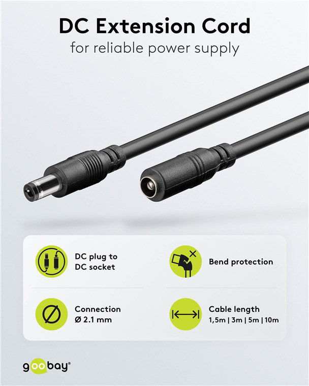 GOOBAY καλώδιο προέκτασης τροφοδοσίας 71400, 5.5x2.1mm, 10m, μαύρο 71400