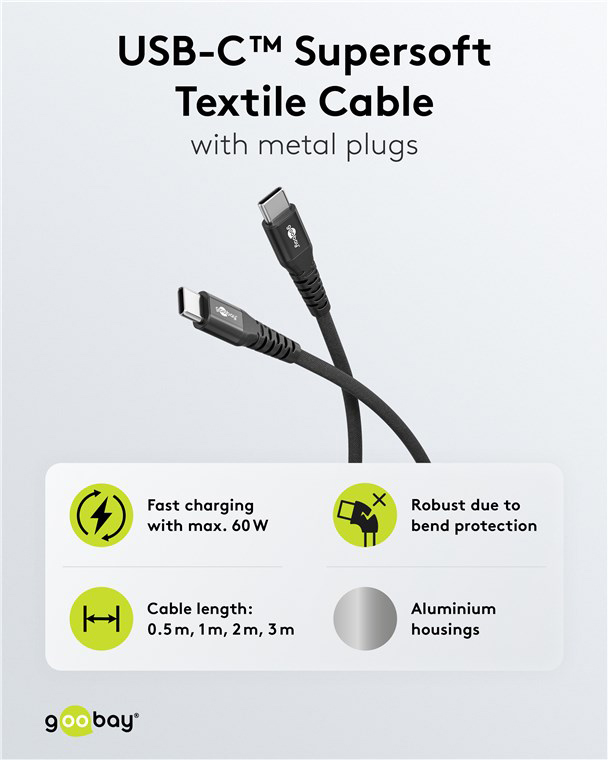 GOOBAY καλώδιο USB-C 73954, 60W, 480Mbps, 2m, μαύρο 73954