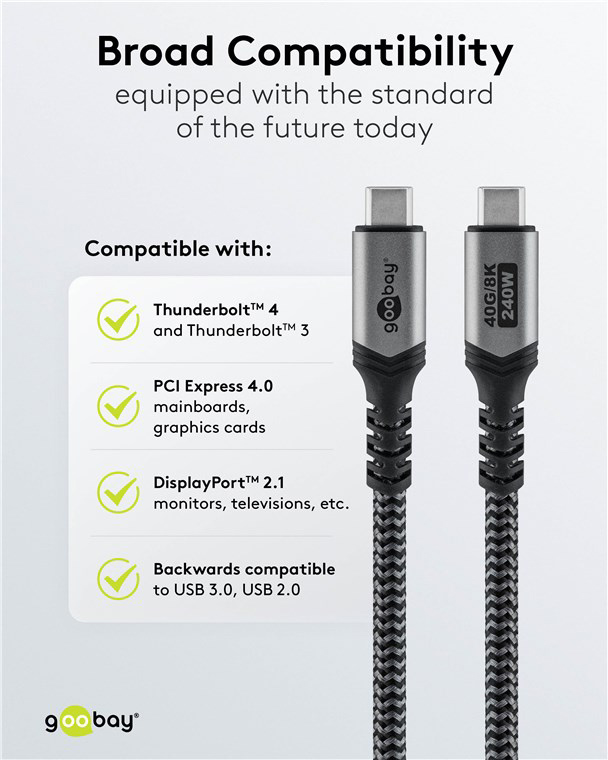 GOOBAY καλώδιο USB-C 74210, USB4, 240W, 40Gbps, 8K/60Hz, 0.50m, γκρι 74210