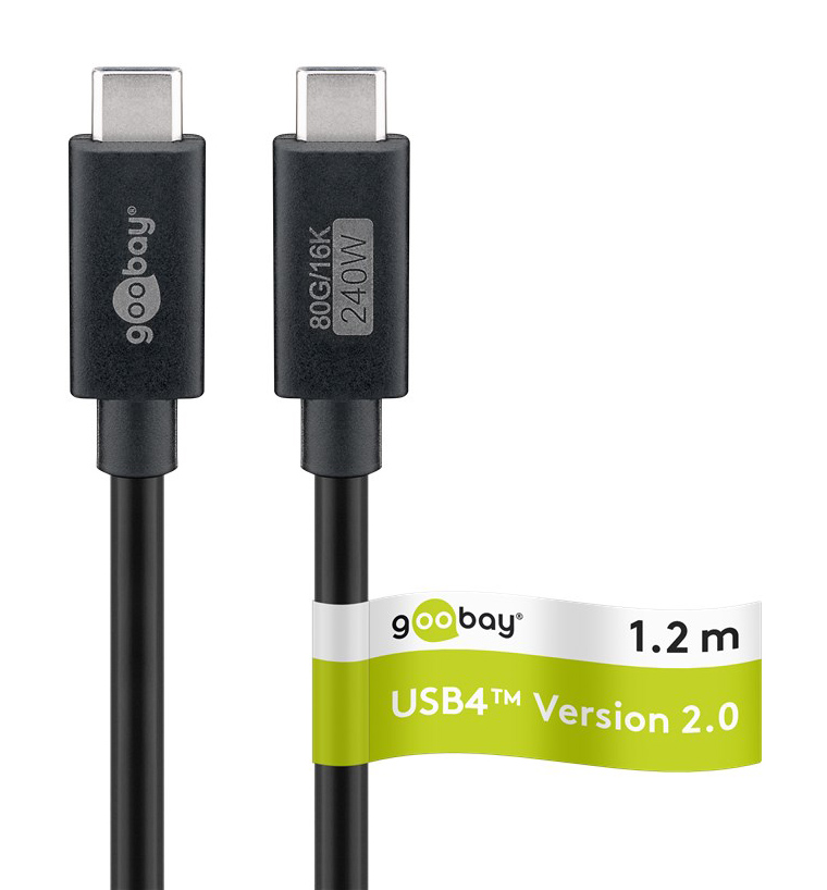 GOOBAY καλώδιο USB-C 74376, USB4, 240W, 80Gbps, 16K/60Hz, 1.2m, μαύρο 74376