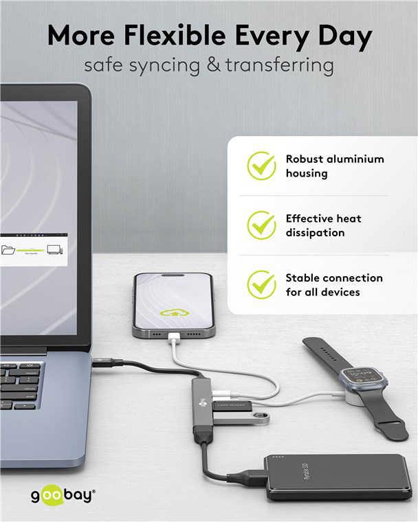 GOOBAY USB hub 74460, 5x θυρών, USB 3.2, 5Gbps, 100W, USB-C σύνδεση, γκρι 74460