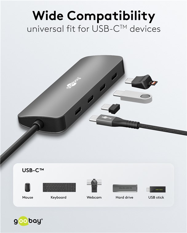 GOOBAY USB hub 76565, 4x θυρών, USB 3.2, 10Gbps, USB-C σύνδεση, γκρι 76565