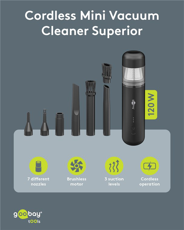 GOOBAY 2 σε 1 σκουπάκι χειρός & air duster 77829, 120W, 6000mAh, μαύρο 77829