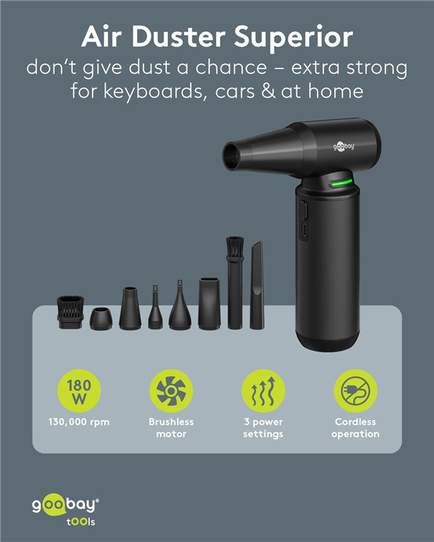 GOOBAY ηλεκτρικό air duster 77831 με φακό, 180W, 6000mAh, μαύρο 77831