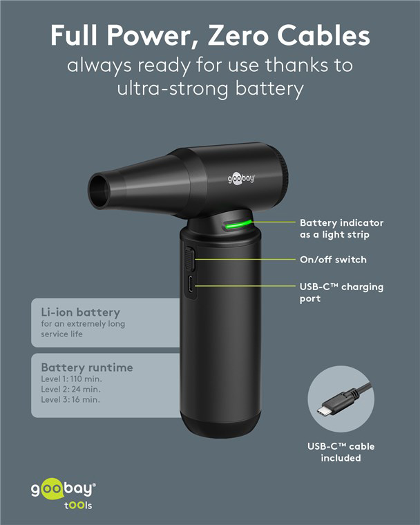 GOOBAY ηλεκτρικό air duster 77831 με φακό, 180W, 6000mAh, μαύρο 77831