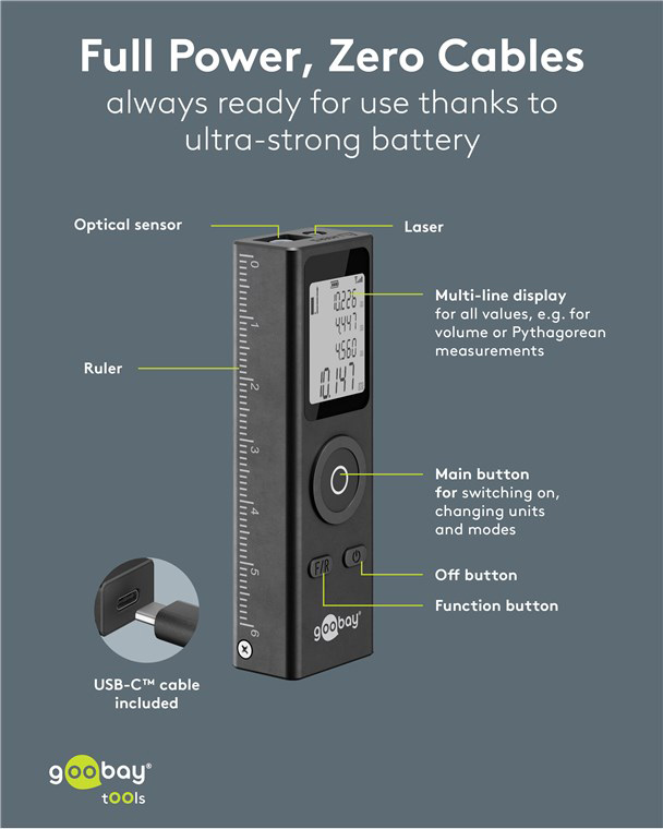 GOOBAY laser μετρητής απόστασης 77834, επαναφορτιζόμενος, έως 30m 77834