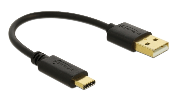 DELOCK καλώδιο USB σε USB-C 85354, 3A, 22AWG, 0.15m, μαύρο 85354