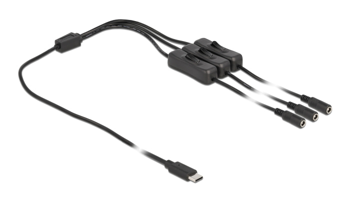 DELOCK καλώδιο USB Type-C σε 3x DC 5.5 x 2.1mm 86801, 1m, μαύρο 86801