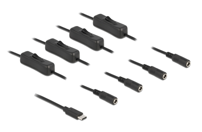 DELOCK καλώδιο USB Type-C σε 4x DC 5.5 x 2.1mm 86802, 1m, μαύρο 86802