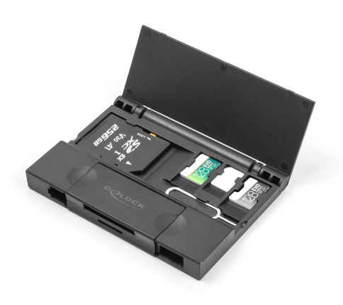DELOCK card reader 91014 για SD & micro SD, με θήκη, USB/USB-C, 5Gbps, μαύρο 91014