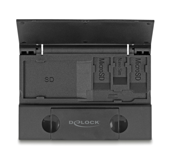 DELOCK card reader 91014 για SD & micro SD, με θήκη, USB/USB-C, 5Gbps, μαύρο 91014