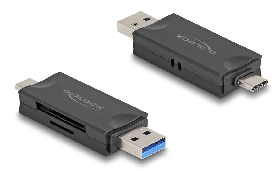 DELOCK card reader 91020 για SD & micro SD, USB/USB-C σύνδεση, 5Gbps, μαύρο 91020