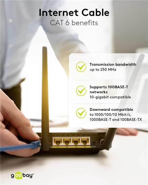 GOOBAY καλώδιο δικτύου 93211, CAT 6 S/FTP, copper, 250MHz, 0.25m, μπλε 93211